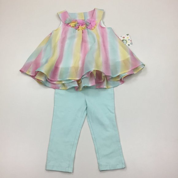 NWT Girls LITTLE ME Multi-Colored Floral Applique Chiffon Tunic Top & Pant Set - Picture 1 of 10